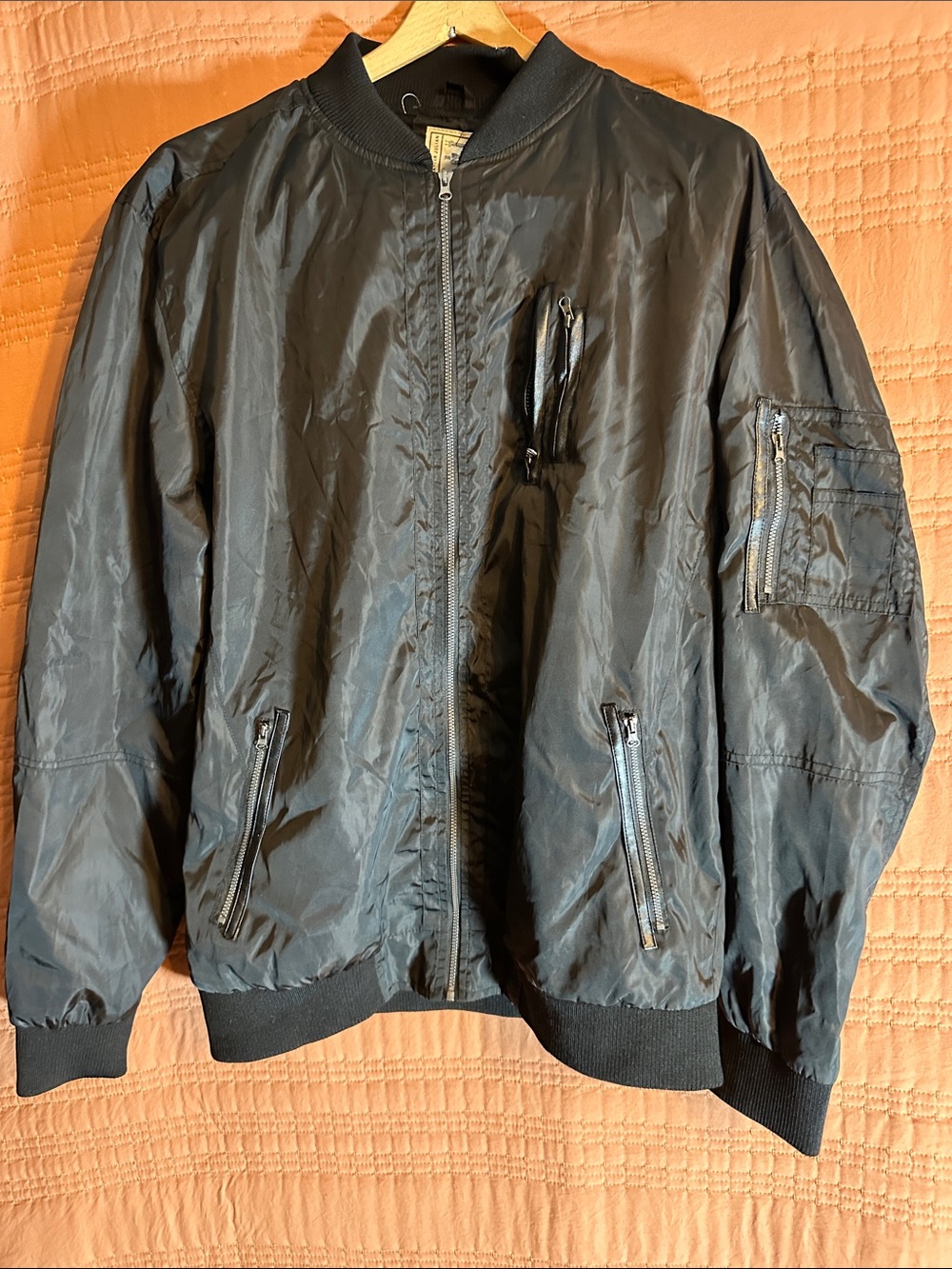 Men's Black Bomber Jacket with Zip Pockets